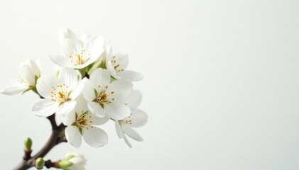 Obraz premium Delicate white blossoms against pure white backdrop, simple, aesthetic, petals