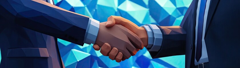 Business handshake against geometric background. Two people closing a deal