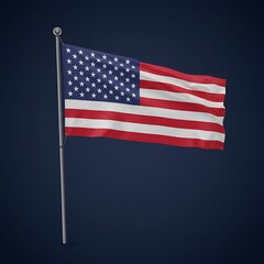 The American flag proudly waves, a symbol of freedom and unity against a deep blue backdrop, showcasing its vibrant colors and flowing fabric.