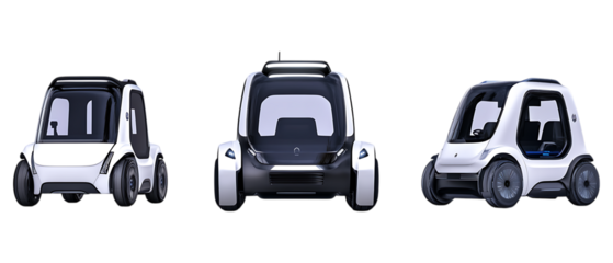 Pack of Autonomous Electric Vehicles set on Transparent Background for Future Tech Illustration, Transport Innovation, or Eco-Friendly Design
