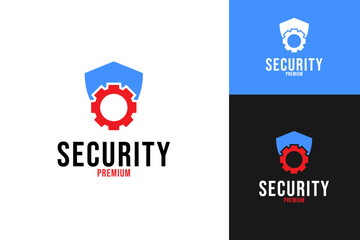 Gear with shield logo design template vector symbol illustration
