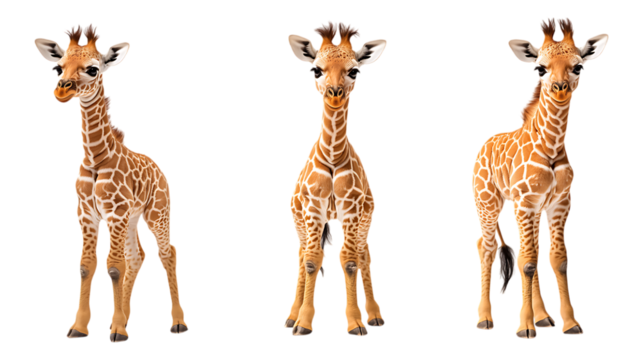 Pack of Adorable Baby Giraffe set Against Transparent Background for Wildlife Illustration, Zoo Promotion, or Animal Education Projects