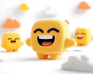 Joyful Cube Emojis in Clouds