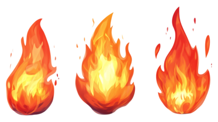 Pack of Awful Cartoon Fire set on Transparent Background for Comic Effects, Emergency Posters, or Animated Chaos Scenes