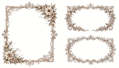 Set of Vintage Floral Frame Templates &ndash; Elegant Calligraphic Ornaments on White