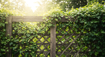 Fototapeta premium Wooden Trellis Covered in Climbing Ivy on a Sunny Day in Summer