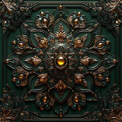 Stunning symmetrical mandala green gold high resolution picture