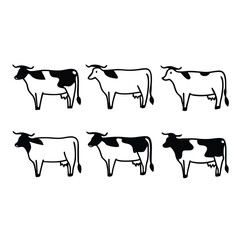 Fototapeta premium Black Cow silhouette vector icon set isolated on white background.
