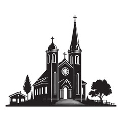 Ancient Cathedral silhouette, representing centuries of tradition and spiritual history – Cathedral illustration – Cathedral vector – Historic religious silhouette

