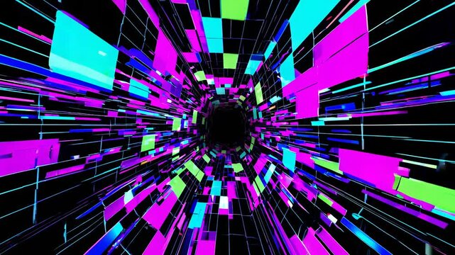 Abstract Digital Tunnel with Blue and Black Lines Creating Motion and Depth Illusion