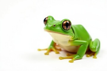 Single bright green frog on pure white background , specimen, studio