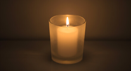 Single Lit Candle in a Frosted Glass Holder Still Life Image