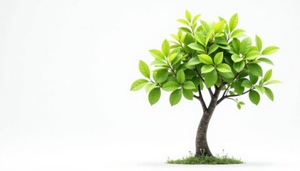 Single young tree, delicate leaves, white backdrop, delicate, plant