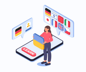 Language learning app concept. Vector illustration