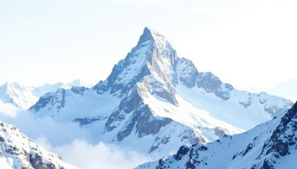 Fototapeta premium Snow-covered mountain peak, pristine white background, image, rock, peak