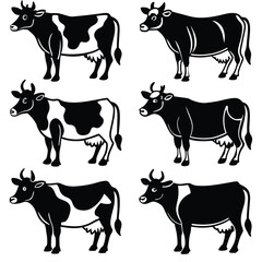Black Cow silhouette vector icon set isolated on white background.