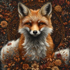 Naklejka premium Stunning wildlife fox portrait autumn theme high resolution picture