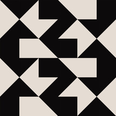 Seamless geometric half square triangle pattern in black and white. Graphical illustration for a unique wall decor, textiles and interior design.	
