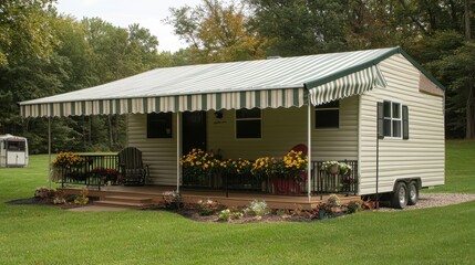 Cozy Mobile Home Surrounded by Lush Greenery