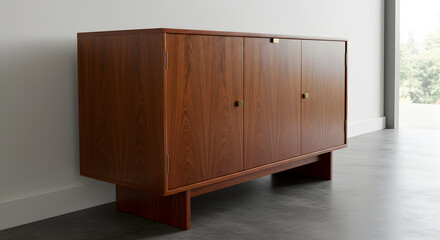 Elegant Wooden Credenza Featuring Tambour Doors in Modern Interior Setting