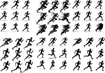 Naklejka premium Dynamic Runner Silhouette Set | Fitness, Sports, and Marathon Training Illustration Dynamic Runner Silhouette Set | Running Pose and Athlete Motion Vector Collection