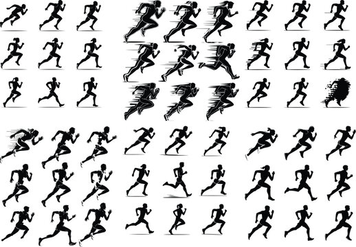 Dynamic Runner Silhouette Set | Fitness, Sports, and Marathon Training Illustration Dynamic Runner Silhouette Set | Running Pose and Athlete Motion Vector Collection