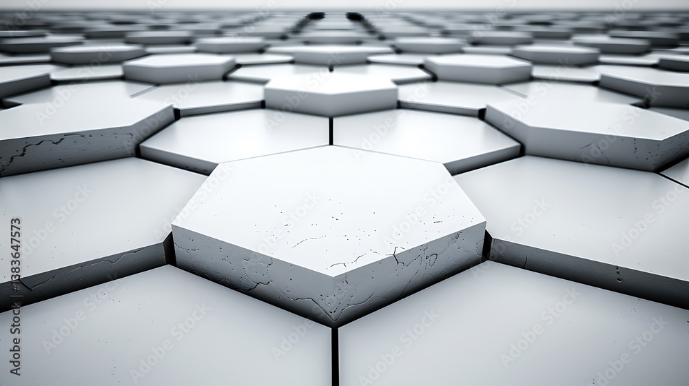 Poster An abstract image of white hexagonal shapes in repeating patterns