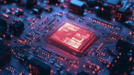 Obraz premium A glowing circuit board pattern highlights the rise of AI and innovation.