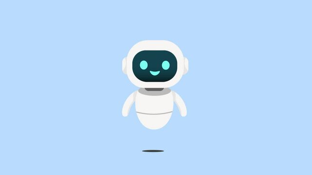 Cute Friendly Robot Waving on Blue Background, Futuristic AI Animation