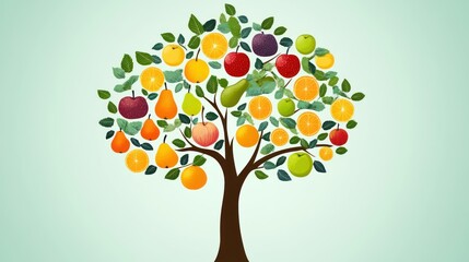 Fruit tree abundance, pastel background, healthy eating concept, stock image