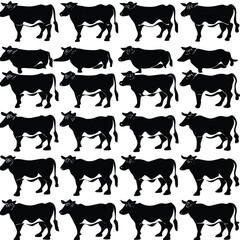 Fototapeta premium Black Cow silhouette vector icon set isolated on white background.