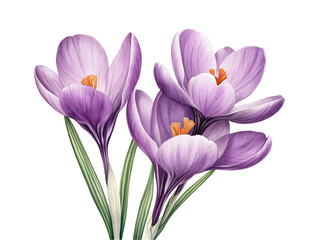 Naklejka premium Beautiful purple crocuses blooming in nature's garden isolated on transparent background, png