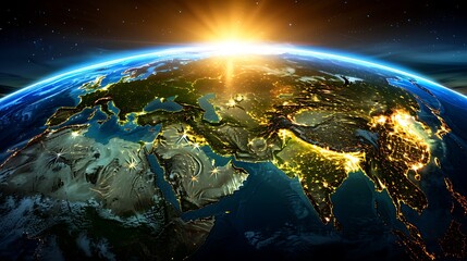 The Illuminated Earth Showing Sunlight Above Visible Land at Night