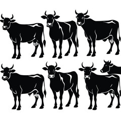 Black Cow silhouette vector icon set isolated on white background.