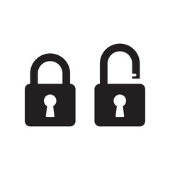 A vector illustration of a locked and unlocked padlock icon in black. Perfect for security, privacy, access control, and encryption concepts. Ideal for web design, apps, and digital security themes.