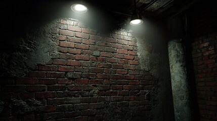 Dark, Grungy Brick Wall, Spotlights
