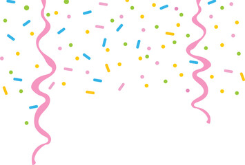 Festive Ribbons and Confetti. Party. Holiday Firework. Celebration Carnival. Firecracker. Falling colorful confetti isolated on white background