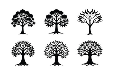 set of trees silhouettes