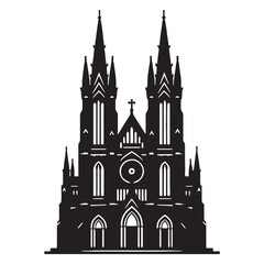 Sacred Gothic Cathedral silhouette, highlighting the awe-inspiring scale and intricate craftsmanship &ndash; Gothic cathedral illustration &ndash; Gothic cathedral vector &ndash; Cathedral silhouette

