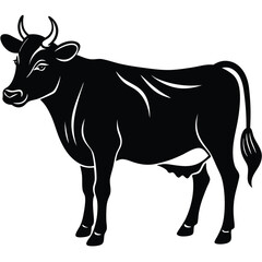 Fototapeta premium Black Cow silhouette vector icon set isolated on white background.