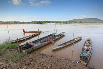 Fishermen life along the Mekong River. Between Thailand and Laos at Khong Chiam Ubon Ratchathani Thailand