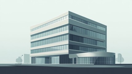 Modern office building, city street, daytime, minimalist design, business