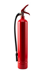 Obraz premium Red fire extinguisher, isolated on a transparent background, png image, showcasing safety equipment for fire prevention and emergency situations