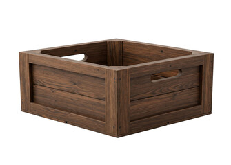 Dark brown wooden crate, isolated on a transparent background, showcasing rustic charm and simple design, ideal for product display or storage mockup png image