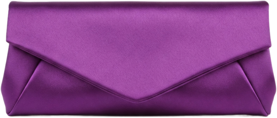 Purple satin clutch, isolated on a transparent background, showcasing smooth texture and elegant design, ideal for fashion or luxury product presentations, png image