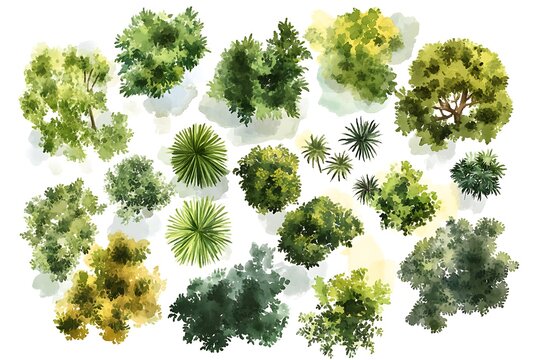 Watercolor Trees Collection &ndash; Botanical Illustration with Vibrant Foliage & Varied Species