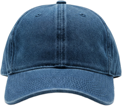 Blue denim baseball cap, isolated on a transparent background, png image, showcasing texture and detail, ideal for apparel mockup or design
