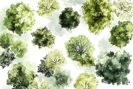 Watercolor Trees Collection &ndash; Botanical Illustration with Vibrant Foliage & Varied Species