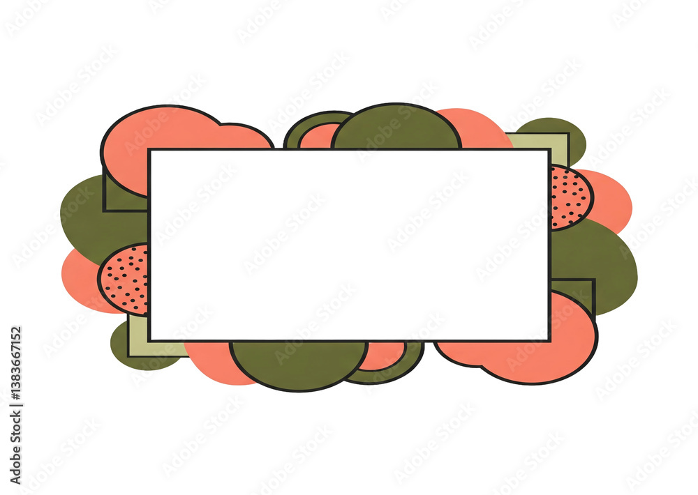 Aufkleber abstract frame with peach and olive green shapes, isolated on a transparent background. png image, s