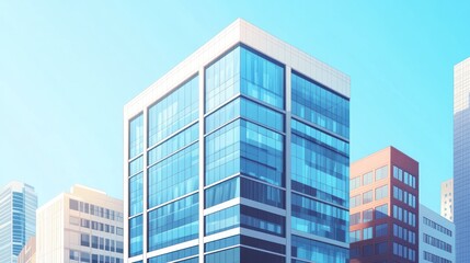 Fototapeta premium Modern glass skyscraper, city skyline, sunny day, urban business